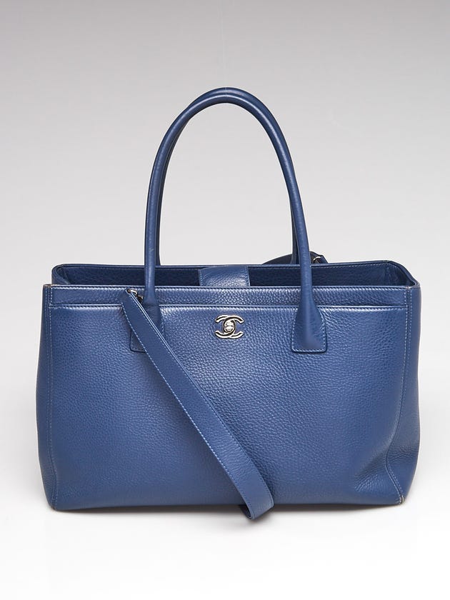 Chanel Blue Pebbled Leather Cerf Shopping Tote Bag