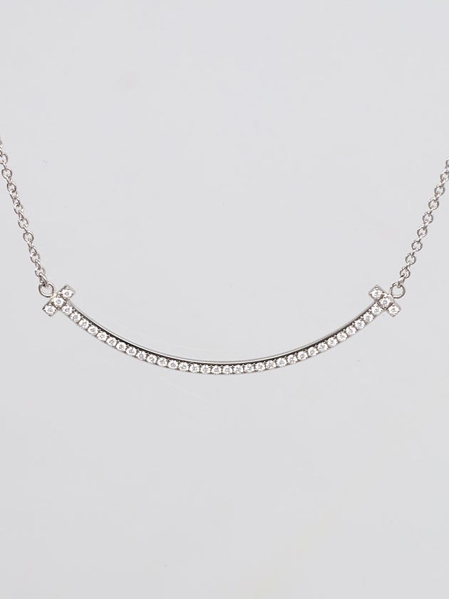 Tiffany & Co. 18k White Gold and Diamond Tiffany T Smile Mini Necklace