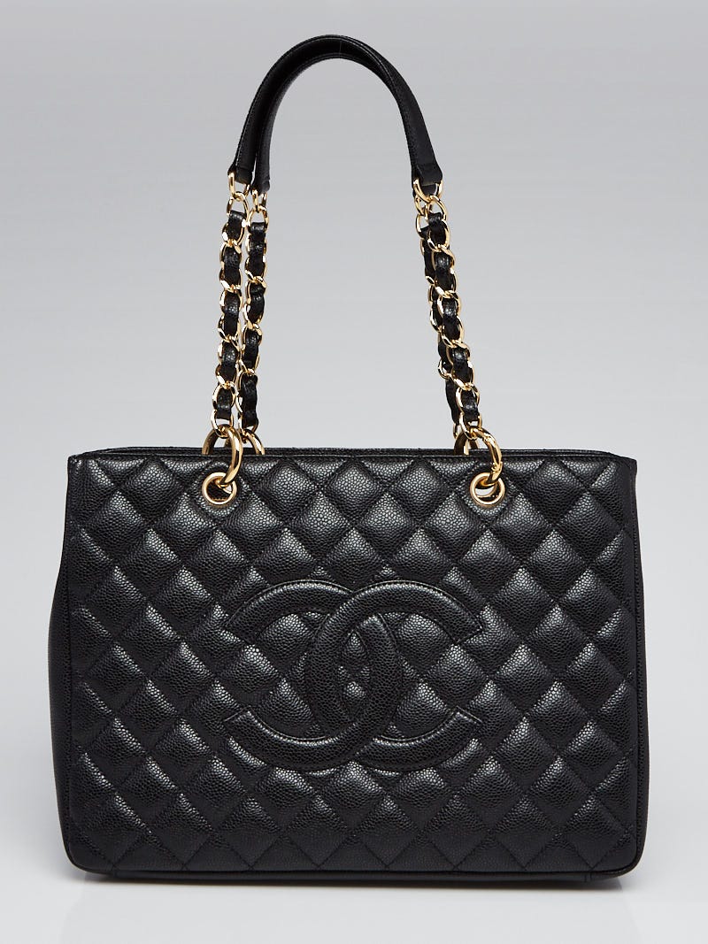CHANEL, Bags, Chanel Black Caviar Gst Bag Grand Shopping Tote Quilted Cc  Silver Chain Auth Shw