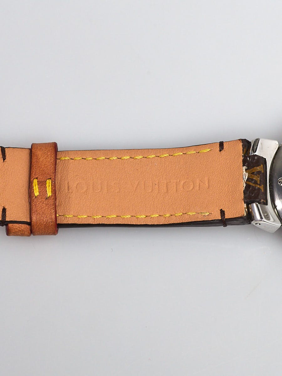 LOUIS VUITTON Stainless Steel Monogram 34mm Tambour Quartz Watch Brown  1233653