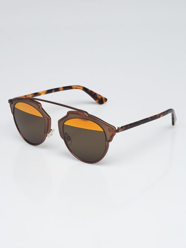 Christian Dior Bronzetone Metal and Tortoise Shell Acetate So Real Brow Bar Sunglasses