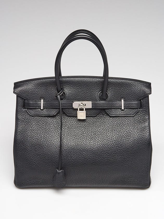 Hermes 35cm Black Clemence Leather Palladium Plated Birkin Bag