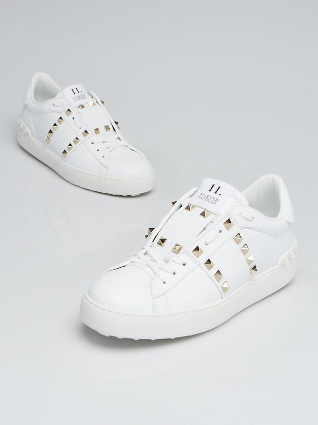 Valentino White Leather Rockstud Low Top Sneakers Size 7/37.5