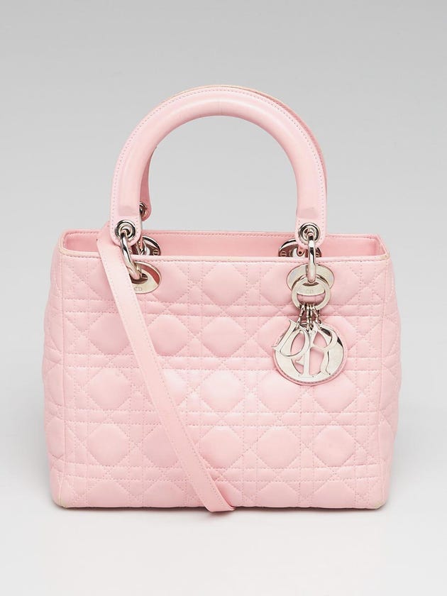 Christian Dior Light Pink Cannage Quilted Lambskin Leather Medium Lady Dior Bag