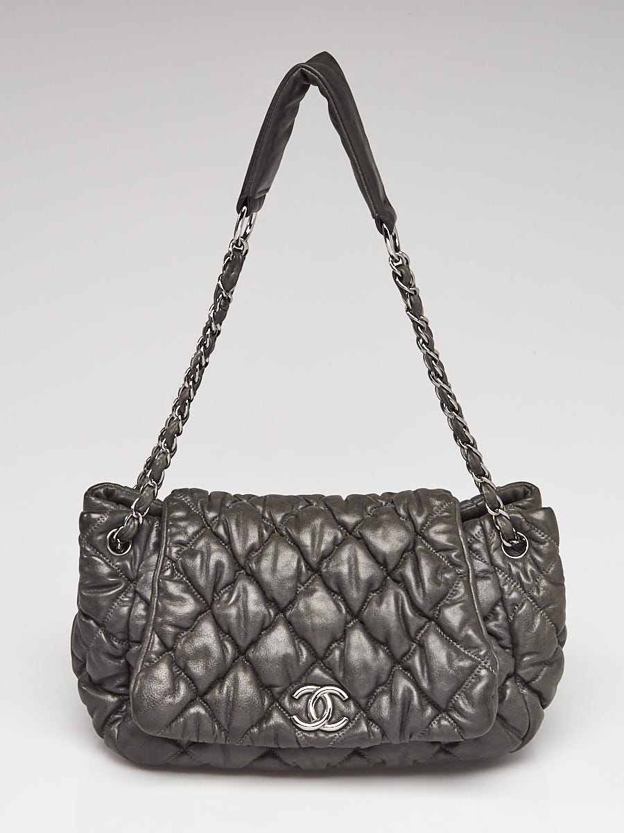 Chanel Dark Grey Bubble Quilted Lambskin Leather Accordion Flap Bag - Yoogi's  Closet