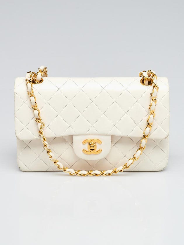 Chanel White Quilted Lambskin Leather Classic Small Double Flap Bag