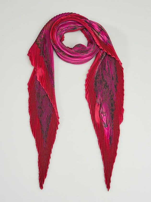 Hermes 90cm Pink/Purple Printed Silk Plisse Scarf
