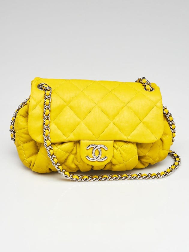 Chanel Yellow Quilted Leather Chain Around Messenger Bag