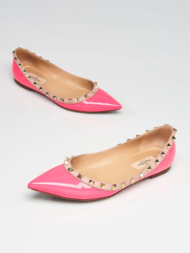 Valentino Hot Pink Patent Leather Rockstud Flats Size 7/37.5