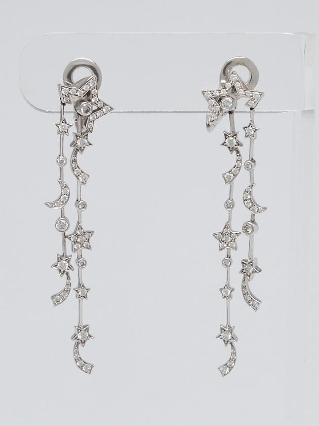 Chanel 18k White Gold and Diamond Comet Stars Drop Earrings