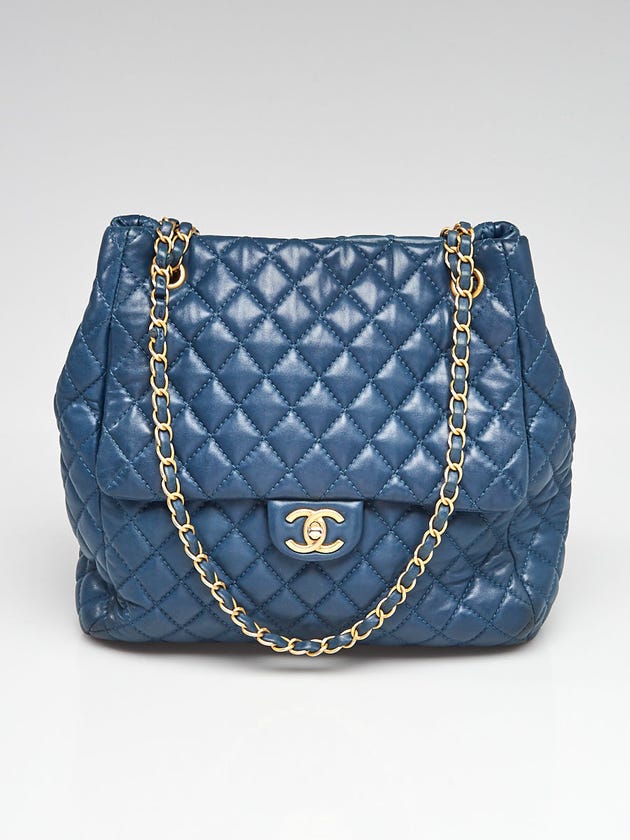 Chanel Blue Quilted Lambskin Leather Front Pocket Chain Tote Bag