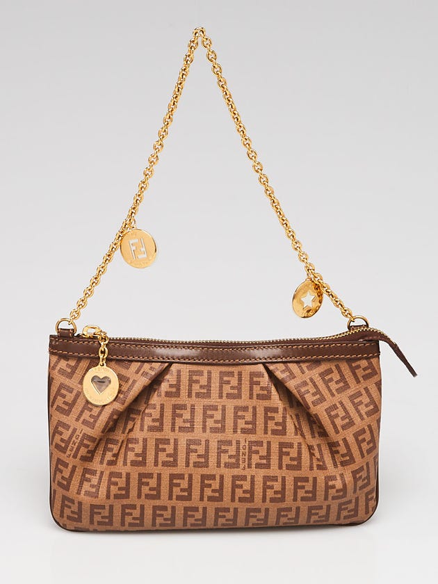 Fendi Brown Zucchino Coated Canvas Small Pouch Bag 8BR594