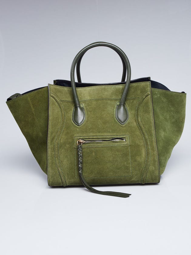 Celine Green Suede Medium Phantom Luggage Tote Bag