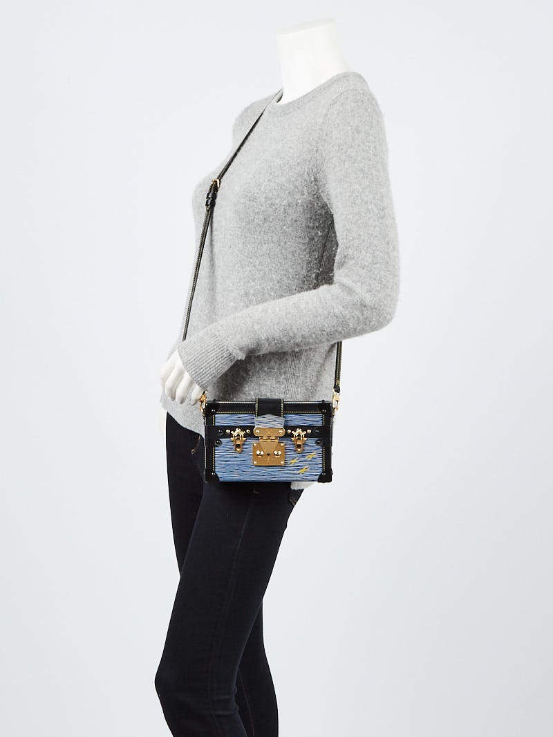 Authentic Louis Vuitton Petite Malle Blue Trims Mini Trunk Cross-body  Bag-USED