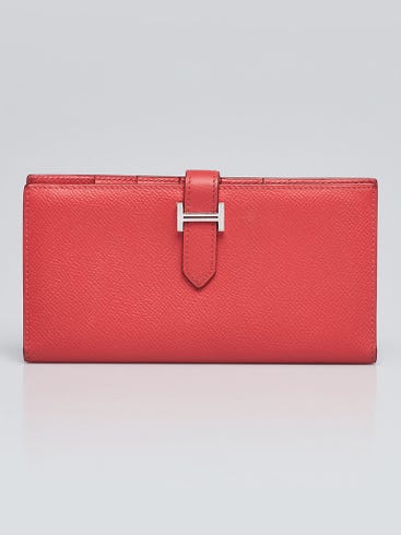 Hermes Rose Jaipur Epsom Leather Palladium Plated Bearn Wallet