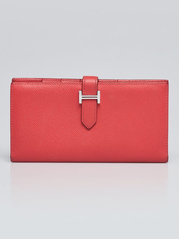 Hermes Rose Jaipur Epsom Leather Palladium Plated Bearn Wallet