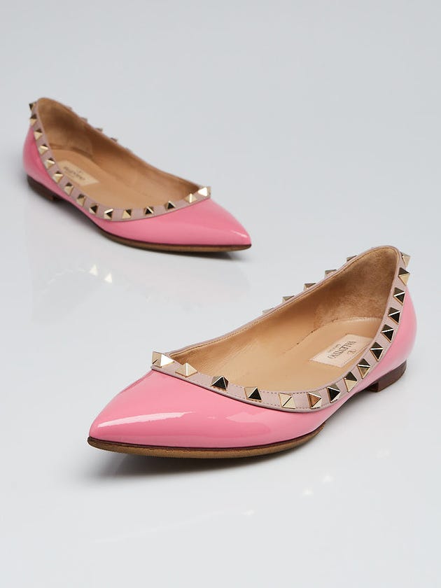 Valentino Pink Patent Leather  Rockstud Flats Size 5.5/36