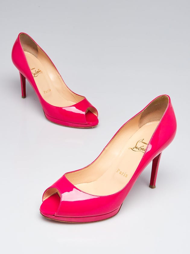 Christian Louboutin Hot Pink Patent Leather Yolanda 100 Peep-Toe Pumps Size 8/38.5