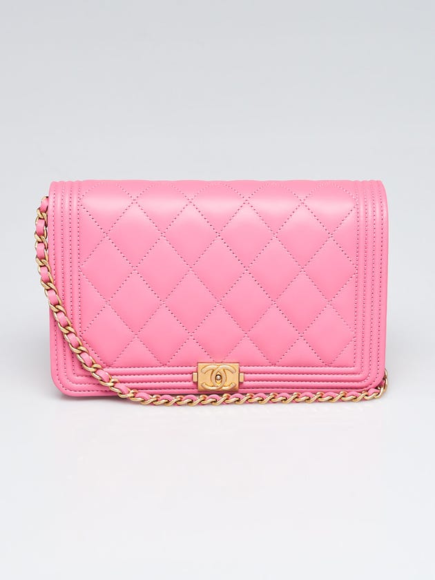 Chanel Pink Quilted Calfskin Leather Boy WOC Clutch Bag