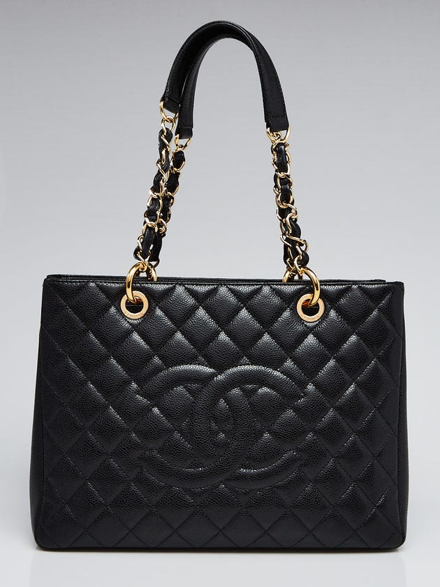 Chanel Black Quilted Caviar Leather Grand Shopping Tote Bag