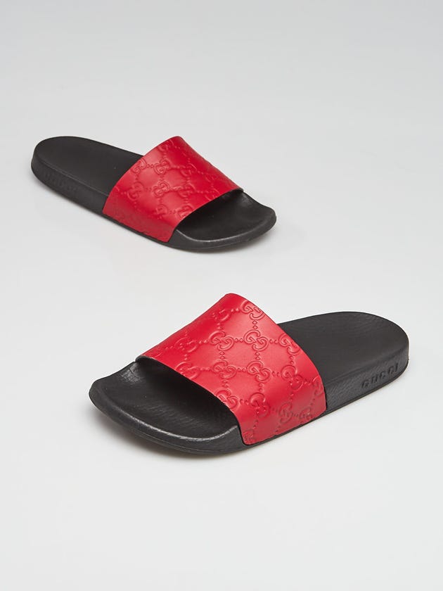Gucci Red GG Leather and Rubber Slide Sandals Size 6.5/37