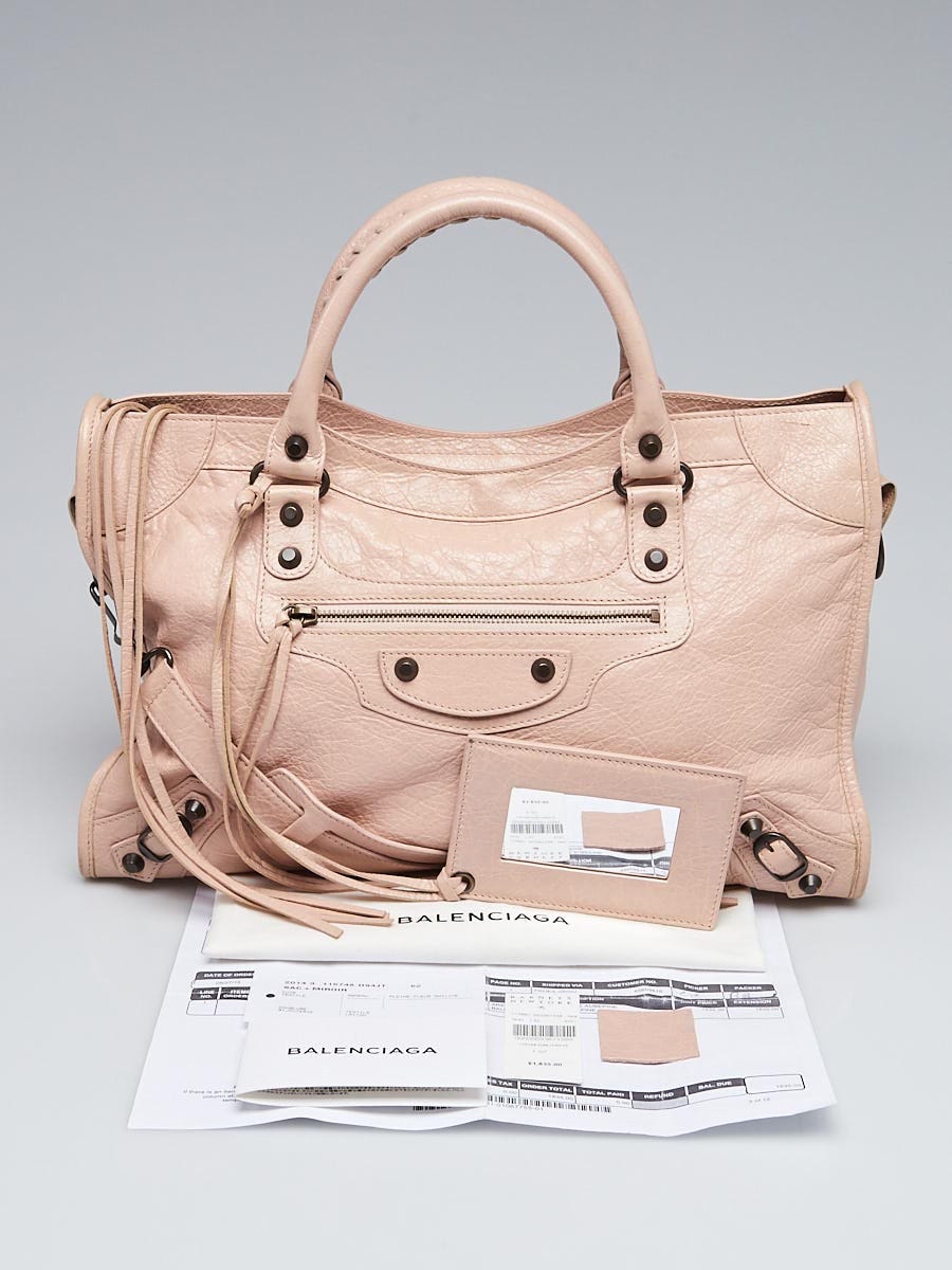 【はちはち1025】 Balenciaga Rose Aubepine Lambskin Leather Motorcycle City Bag