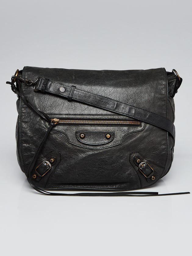 Balenciaga Black Lambskin Leather Neo Folk Messenger Bag