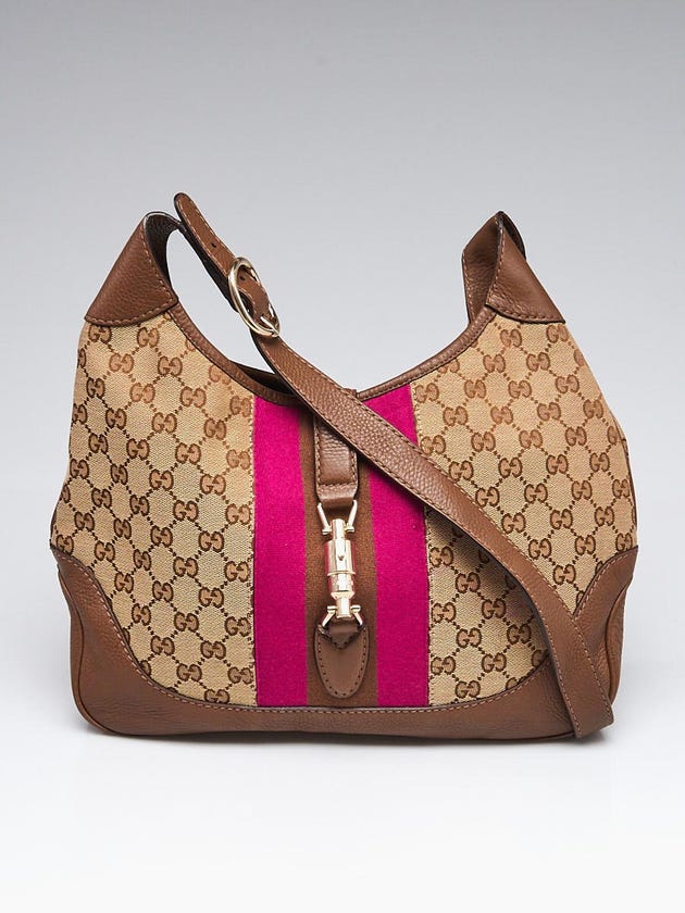 Gucci Brown/Fuchsia GG Canvas Vintage Web New Jackie Shoulder Bag