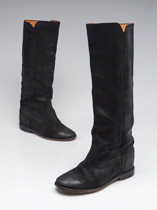 Isabel Marant Etoile Black Velvet Leather Cleave Tall Boots Size 6.5/37