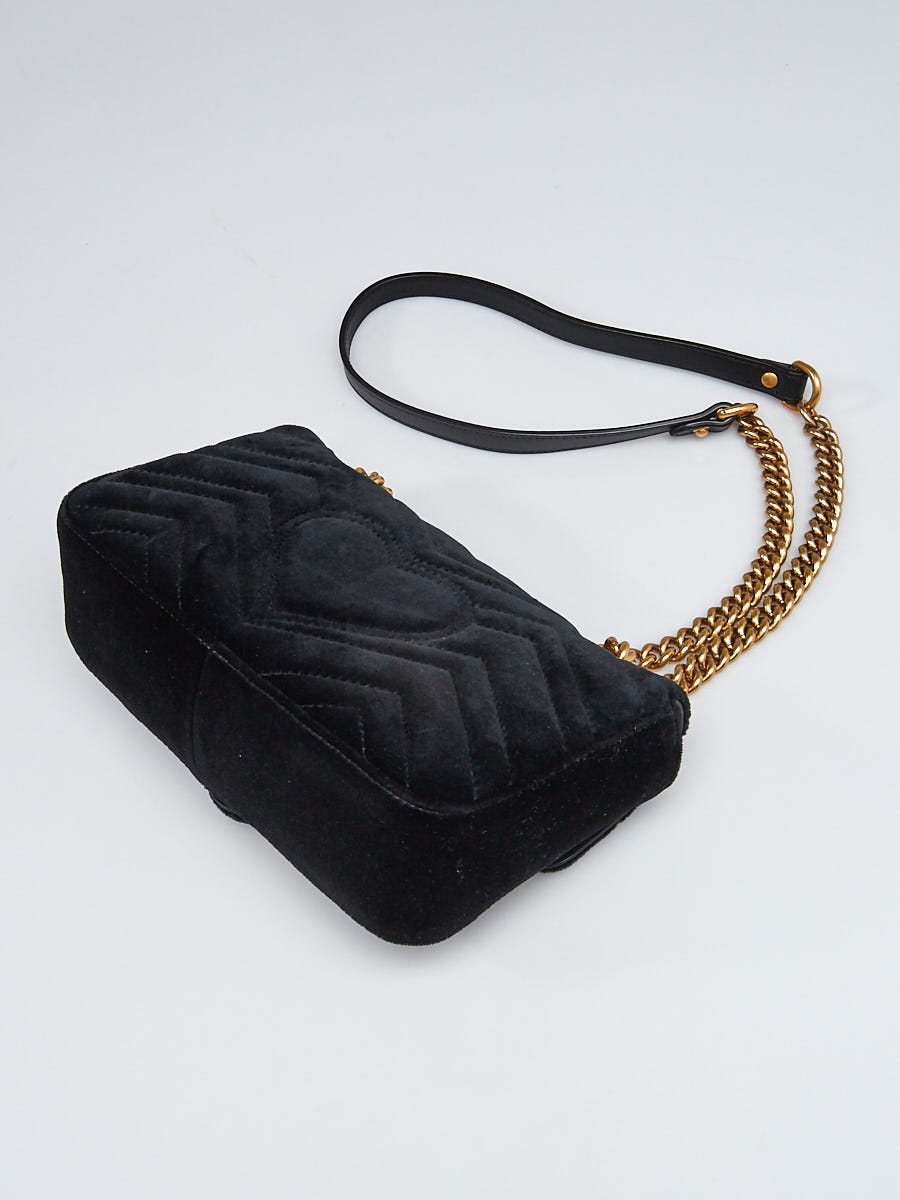 Gucci Black Quilted Velvet GG Marmont Mini Shoulder Bag | Yoogi's