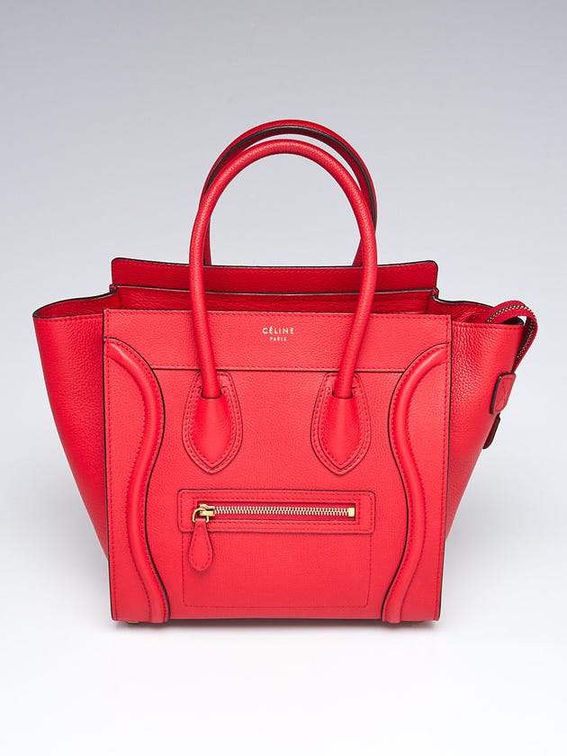 Celine Coquelicot Drummed Leather Micro Luggage Tote Bag