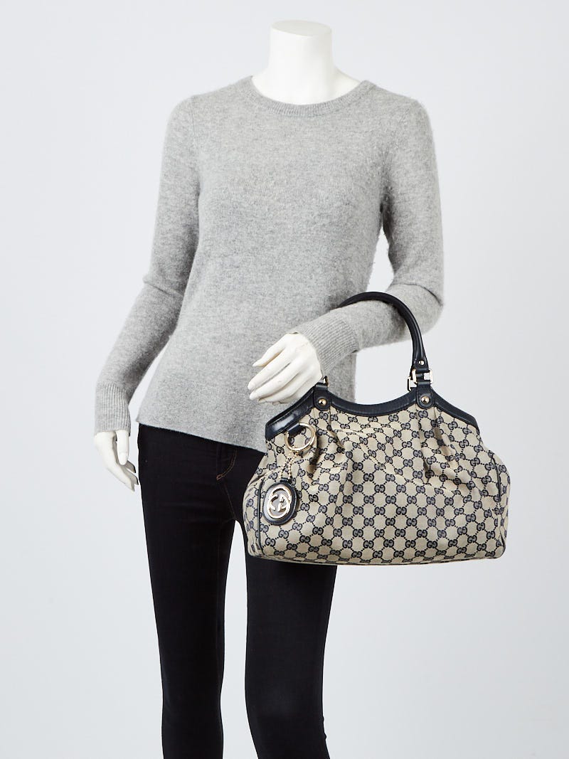 Gucci Navy Blue/Grey GG Canvas Medium Sukey Tote Bag | Yoogi's Closet