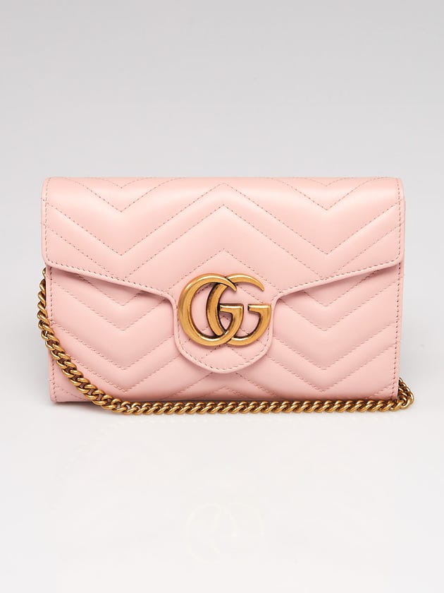 Gucci Pink Quilted Leather Marmont Metalasse Mini Wallet Chain Flap Bag