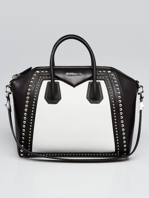 Givenchy Black and White Calfskin Leather Medium Studded Antigona Bag