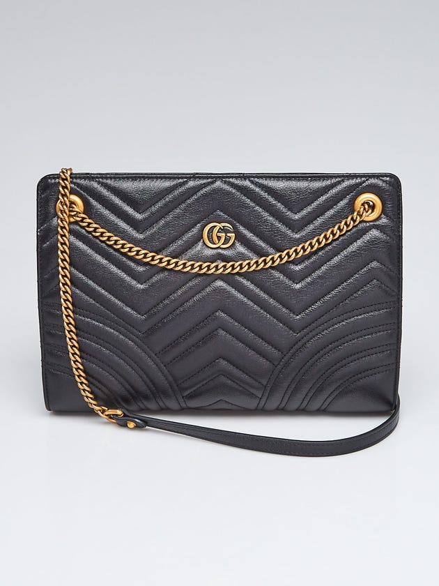 Gucci Black Chevron Quilted Leather Marmont Shoulder Bag