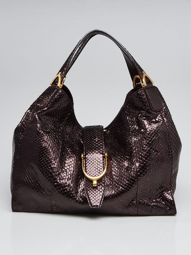 Gucci Metallic Purple Shiny Python Small Soft Stirrup Shoulder Bag
