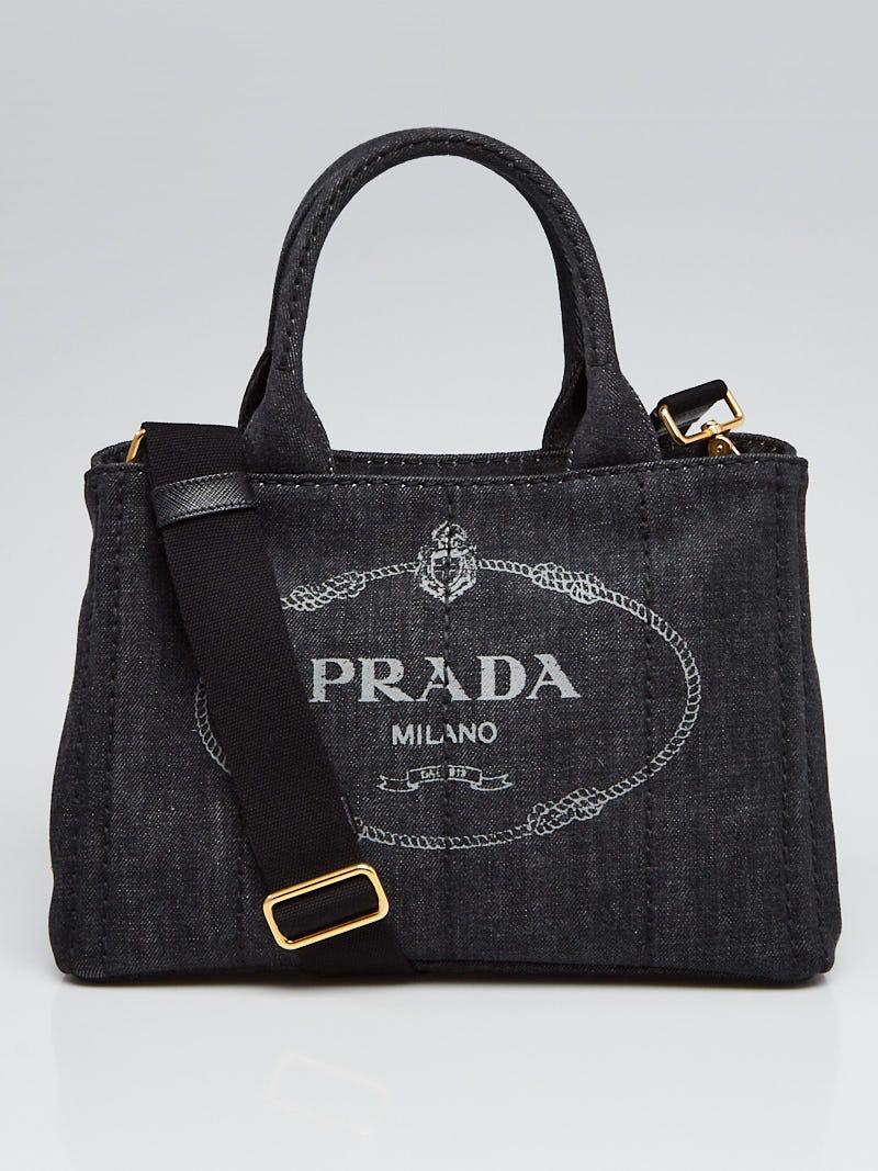 Prada Black Denim Logo-Print Small Tote Bag - 1BG439 - Yoogi's Closet