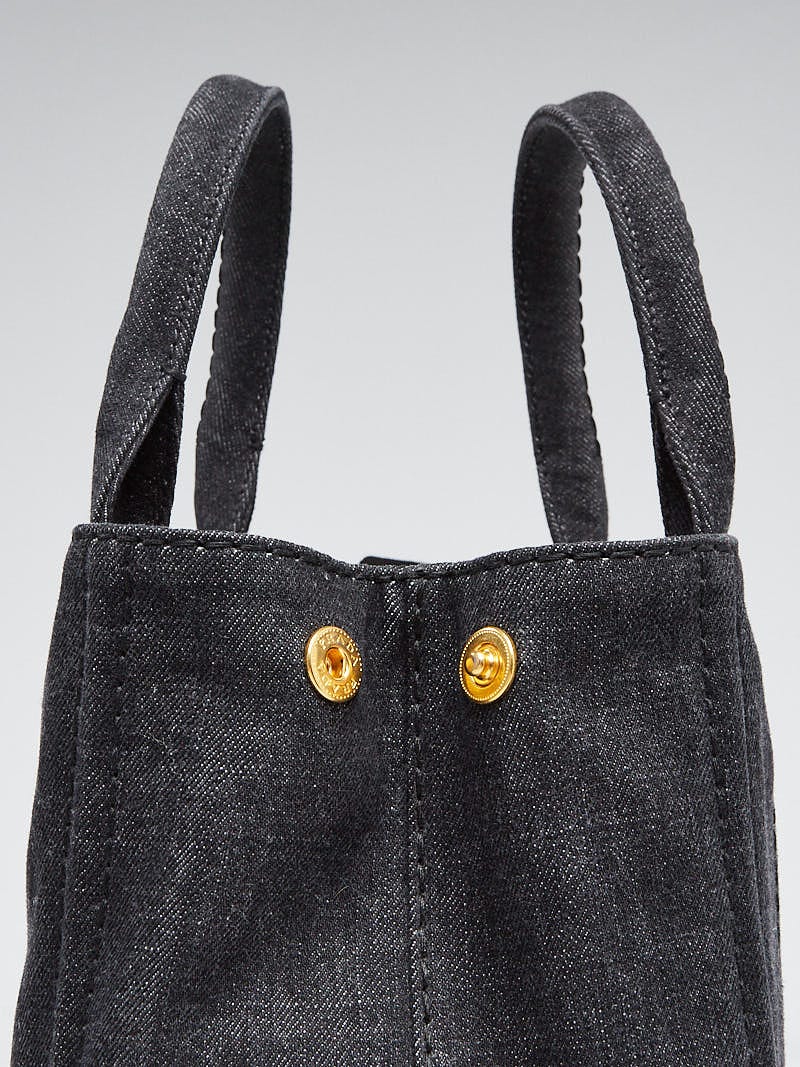 Prada Black Denim Logo-Print Small Tote Bag - 1BG439 | Yoogi's Closet