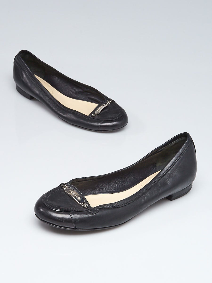 Chanel Black Leather Name Plate Flats Size 7/37.5