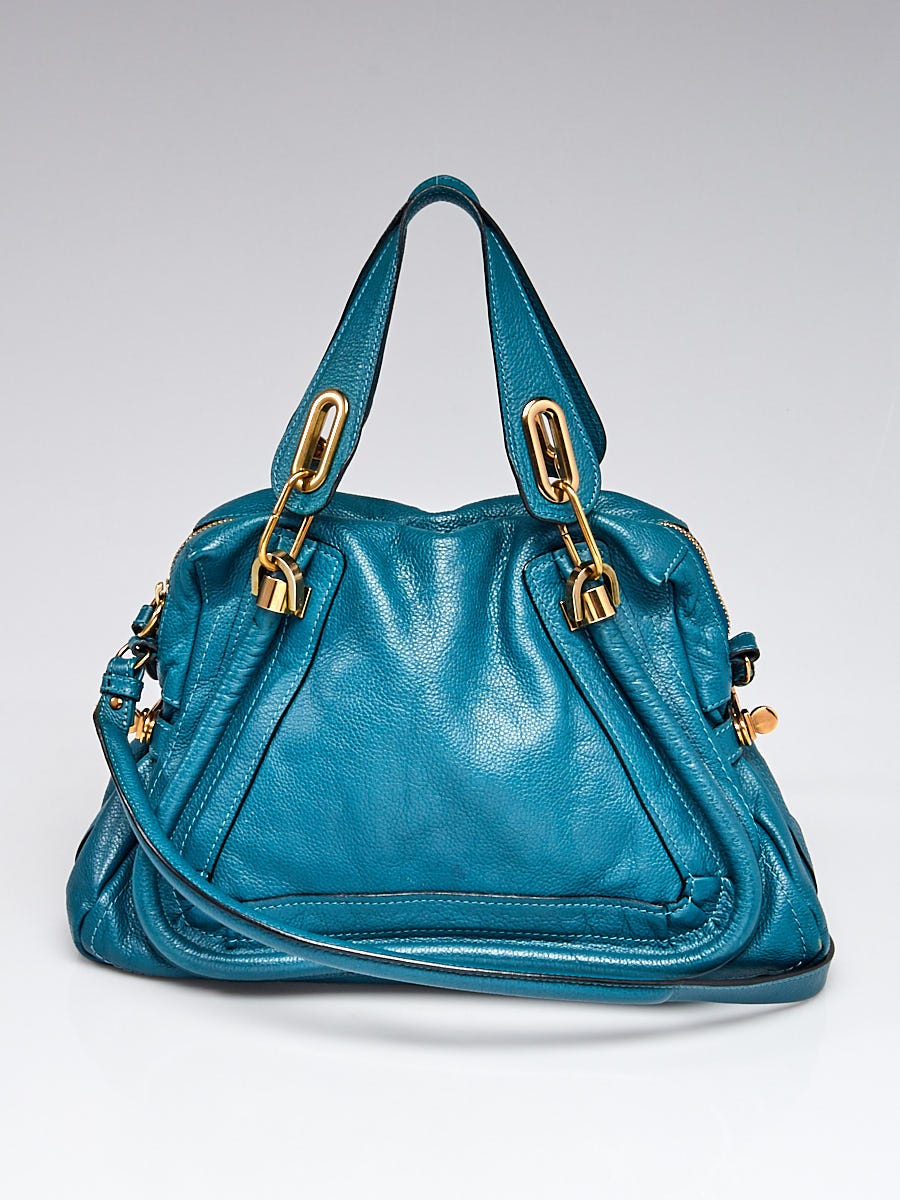 Chloe Teal Pebbled Leather Medium Paraty Bag | Yoogi's Closet