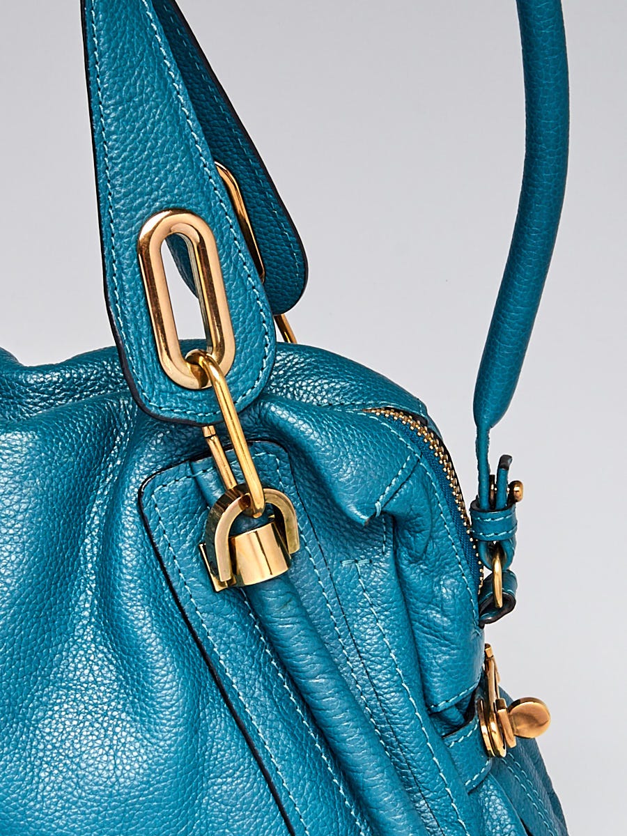 Chloe Teal Pebbled Leather Medium Paraty Bag | Yoogi's Closet