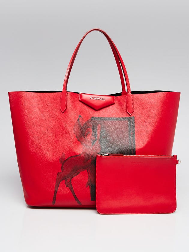 Givenchy Red Textured Coated Canvas Bambi Antigona Large Tote Bag