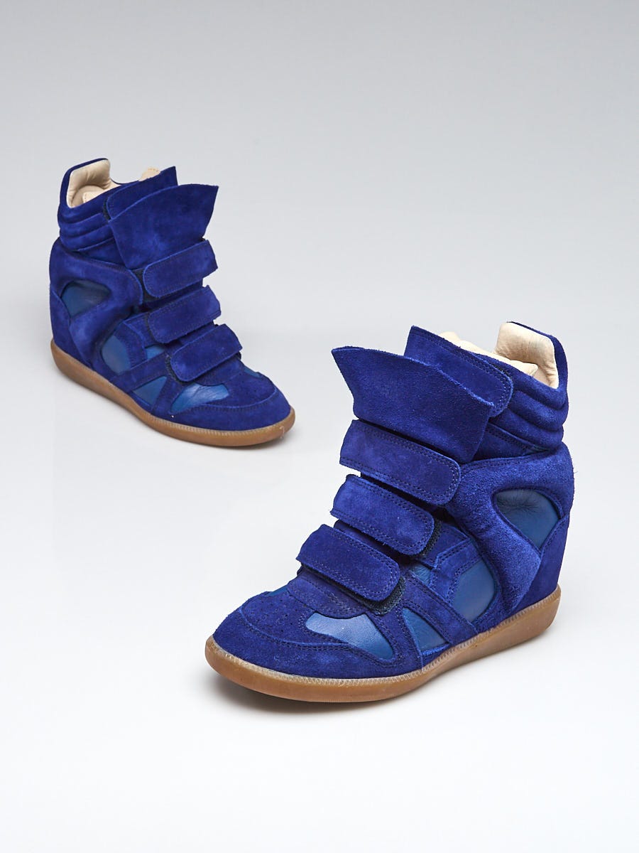 Generaliseren Trend perspectief Isabel Marant Blue Suede and Leather Bekett Over Basket Sneaker Wedges Size  6.5/37 - Yoogi's Closet