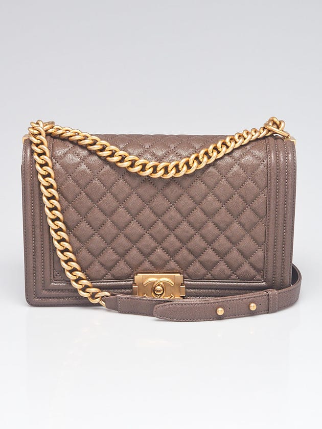 Chanel Brown Quilted Caviar Leather New Medium Boy Bag