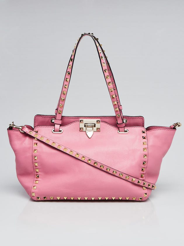 Valentino Pink Leather Rockstud Small Trapeze Tote Bag