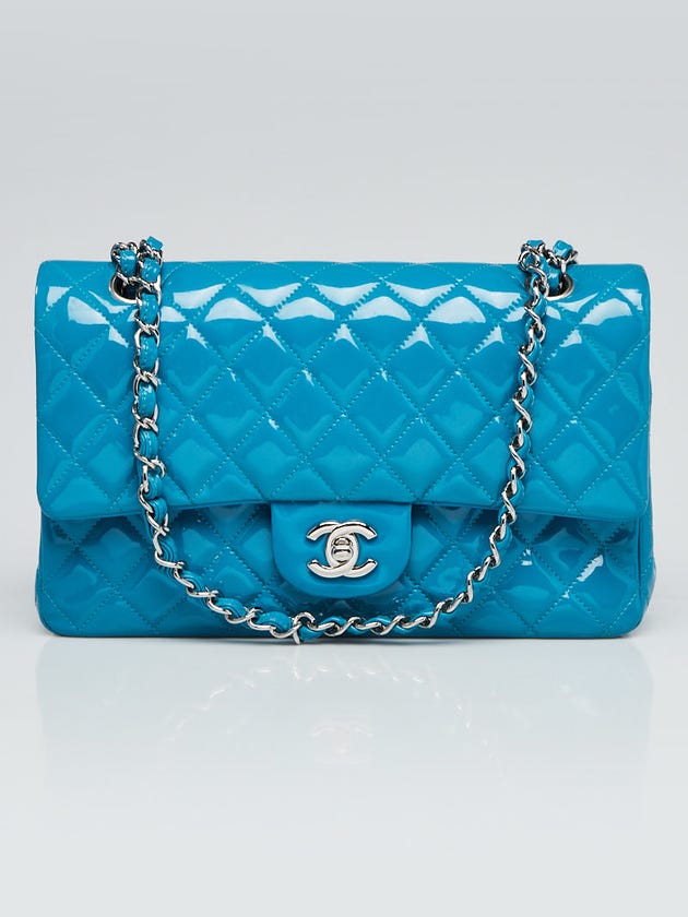 Chanel Blue Quilted Patent Leather Classic Medium Double Flap Bag