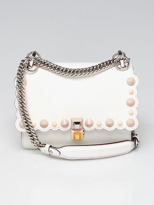 Fendi White Scalloped Leather Mini I Kan Studded Chain Shoulder Bag 8M0381 