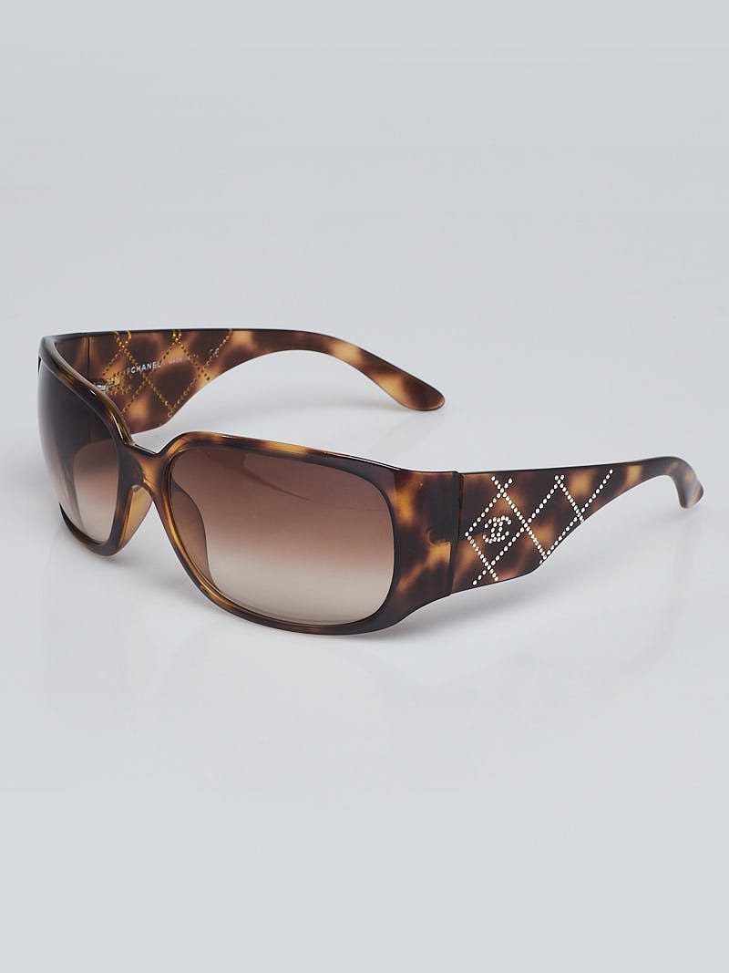 Chanel Brown Tortoise Shell Acetate Frame and Swarovski Crystal Sunglasses  5080-B - Yoogi's Closet