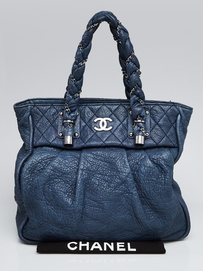 Chanel Blue Grained Leather Lady Braid Large Tote Bag - Yoogi's Closet