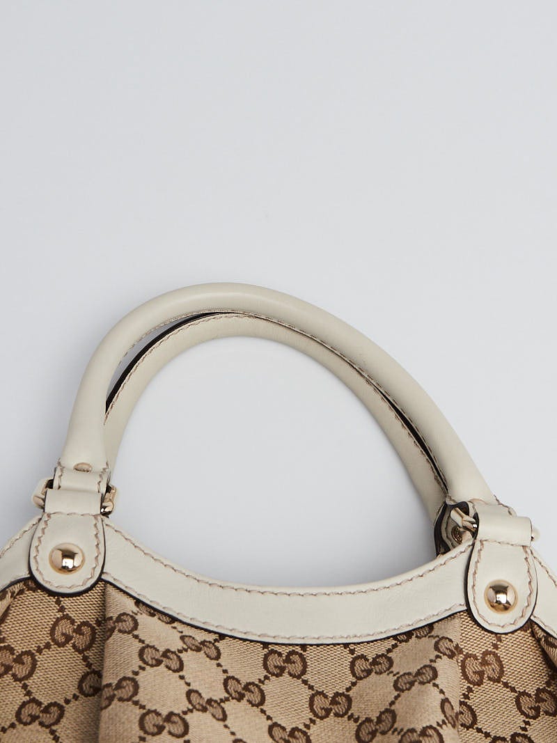 Gucci Beige/White GG Canvas Embossed Leather Medium Sukey